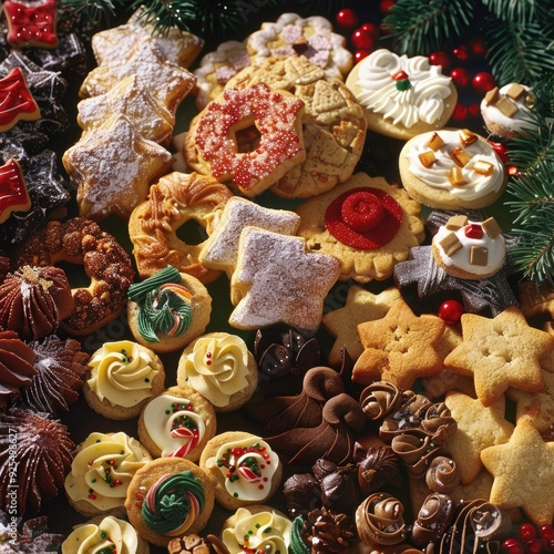 Variety of Christmas cookies. Generative ai.