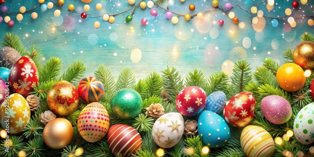Festive fusion of Easter and Christmas celebration , holiday, colorful, decorations, bunny, reindeer, ornaments Festive fusion of Easter and Christmas celebration , holiday, colorful, decorations, bunny, reindeer, ornaments