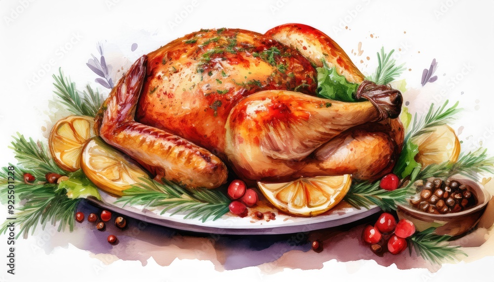 A beautifully roasted turkey garnished with herbs and fruits, perfect for festive celebrations and holiday dinners. A beautifully roasted turkey garnished with herbs and fruits, perfect for festive celebrations and holiday dinners.