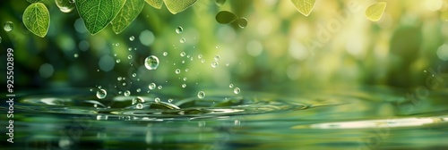 Fresh green leaves hanging over a still water surface with gentle ripples, capturing the essence of nature's tranquility and simplicity.