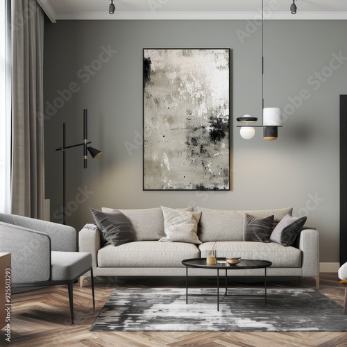 Vertical picture  frame in a living room. Generative ai, 