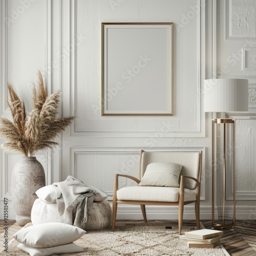 Vertical picture  frame in a living room. Generative ai, 