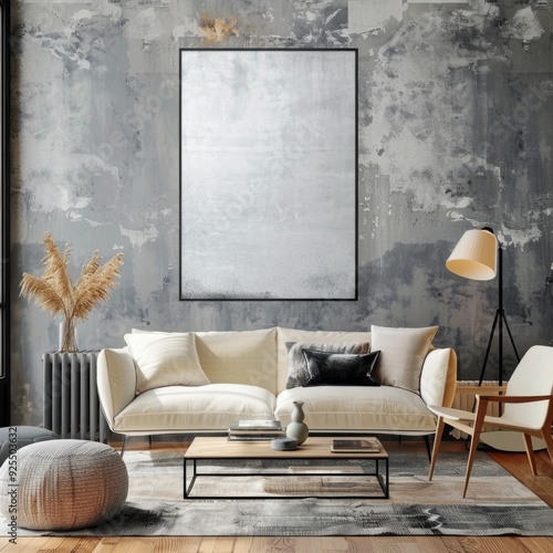 Vertical picture  frame in a living room. Generative ai, 