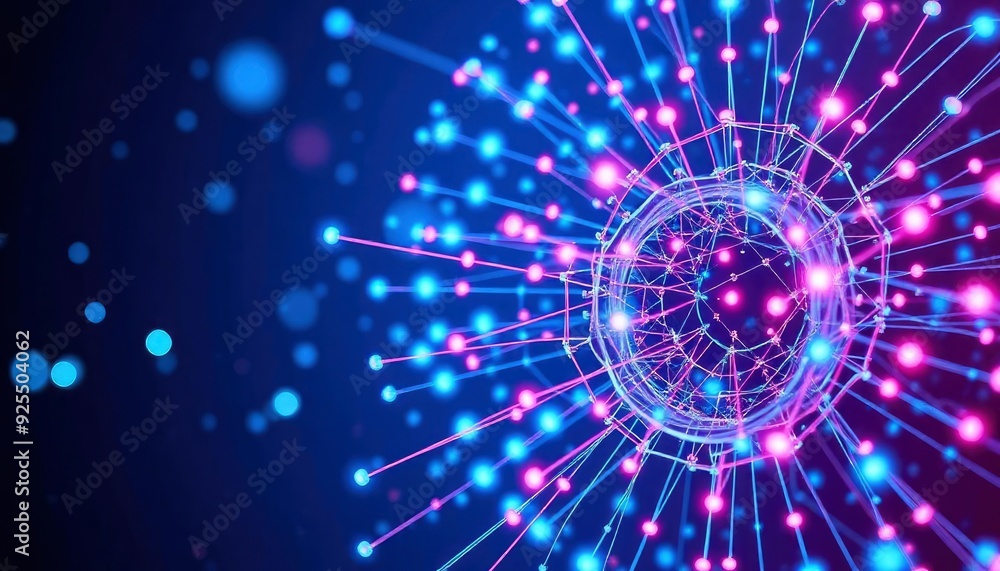Obraz premium Digital cyberspace with particles and Digital data network connections concept, ai