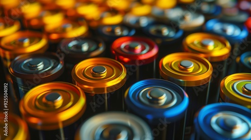 Close-up of a package with lithium batteries of different colors. photo