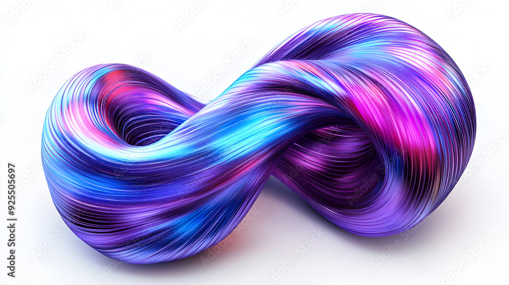 Abstract twisted 3D shape in purple, blue, and pink on a white background. Abstract twisted 3D shape in purple, blue, and pink on a white background.