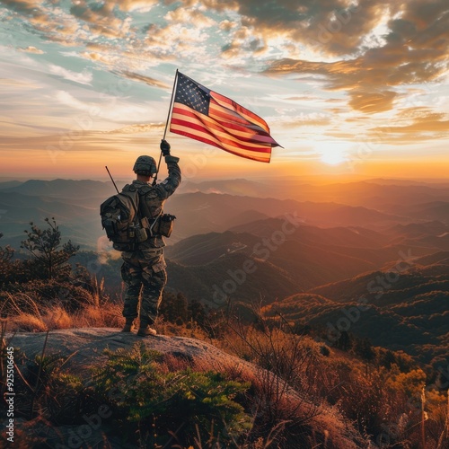 View from the back of a male soldier in uniform. Generative ai, 
