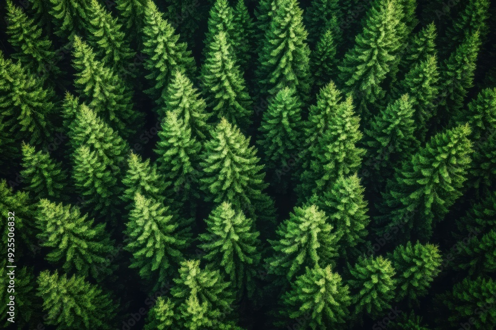 Aerial view of dense evergreen trees creating a serene and vibrant natural landscape. Aerial view of dense evergreen trees creating a serene and vibrant natural landscape.