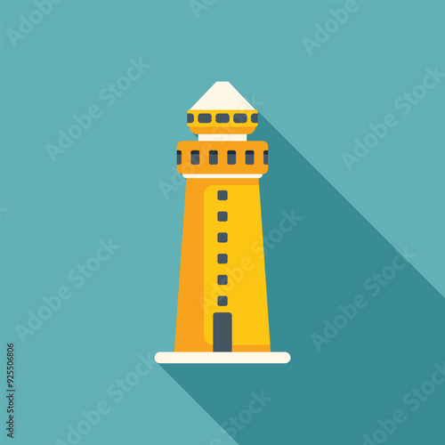 Minimalist vector illustration of a lighthouse casting a beam of light over a dark sea
