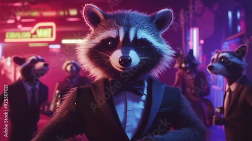 A charming raccoon in a tux leads woodland critters in a fun ad for eco-friendly cleaning products. photo