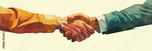 An artistic rendering of a handshake, signifying agreement or partnership between two individuals, depicted in a stylized manner. photo