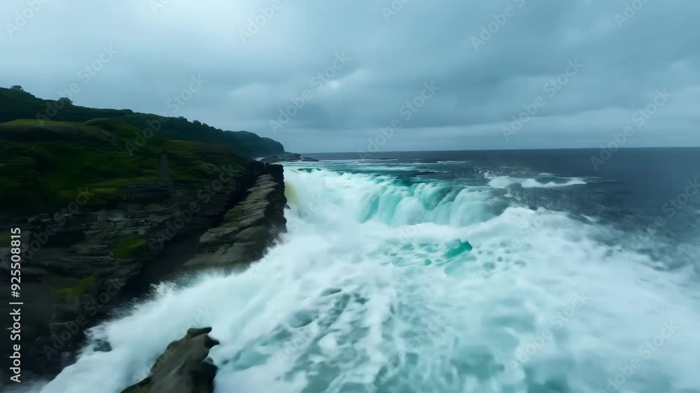 Experience the captivating clash of waves against ancient cliffs as twilight casts a mystical glow over the Irish coast Experience the captivating clash of waves against ancient cliffs as twilight casts a mystical glow over the Irish coast