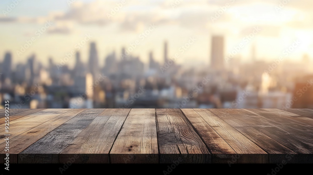wooden table top with blur background of cityscape wooden table top with blur background of cityscape