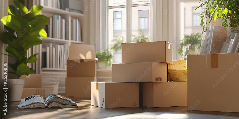 Room with Boxes, Vacuum Cleaner, and Large Window Room with Boxes, Vacuum Cleaner, and Large Window
