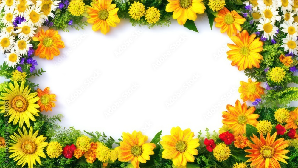 frame made from beautiful flowers with free place for text on a light background frame made from beautiful flowers with free place for text on a light background