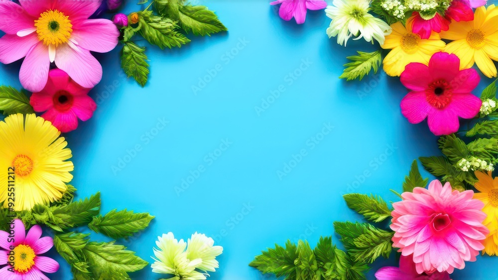 Fototapeta premium frame made from beautiful flowers with free place for text on a light background 