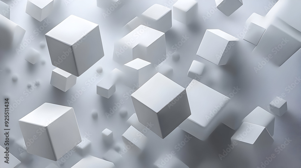 Abstract white cubes floating in a light grey background. Abstract white cubes floating in a light grey background.