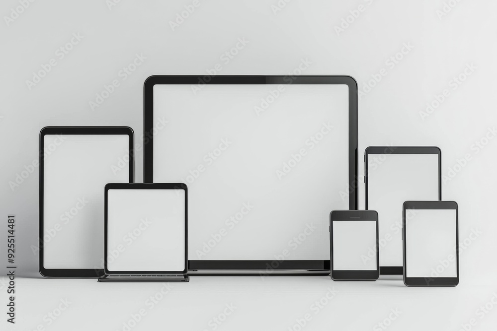 Multiple responsive screen and mobile devices mockup created with Generative AI Multiple responsive screen and mobile devices mockup created with Generative AI