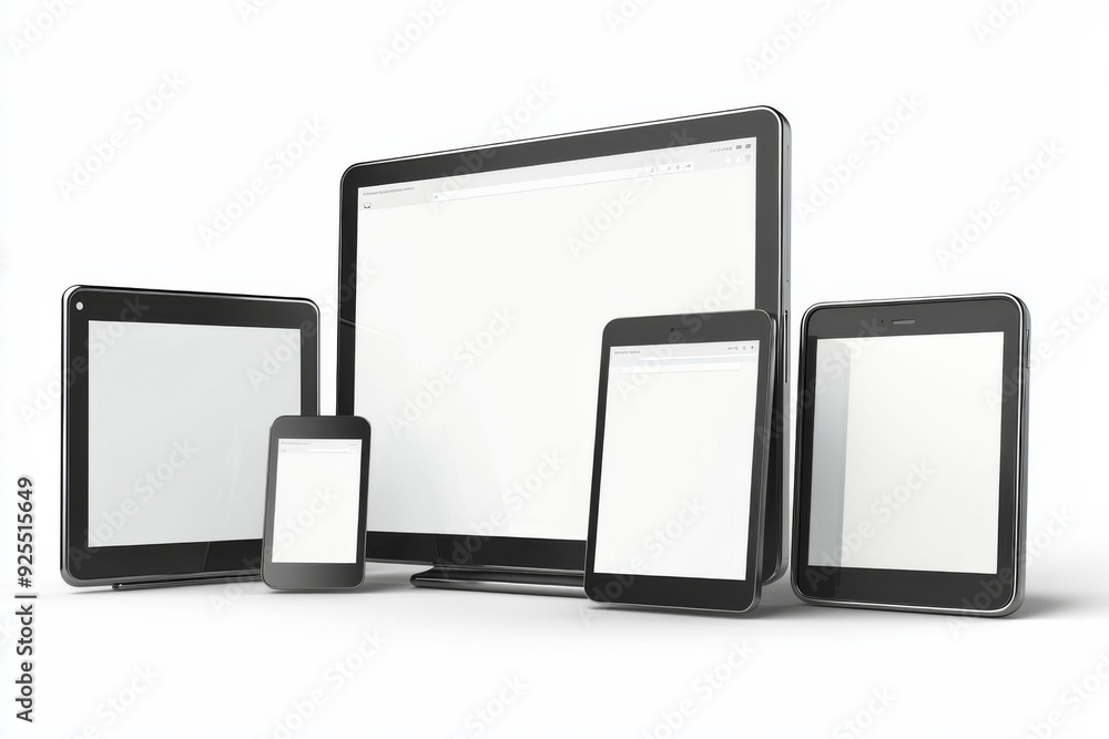 Multiple responsive screen and mobile devices mockup created with Generative AI Multiple responsive screen and mobile devices mockup created with Generative AI