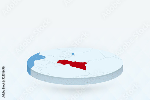 3D Isometric Map Highlighting Central African Republic in Red.