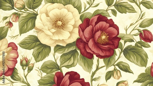 Wallpaper Mural Floral pattern featuring roses and leaves on a light background Torontodigital.ca