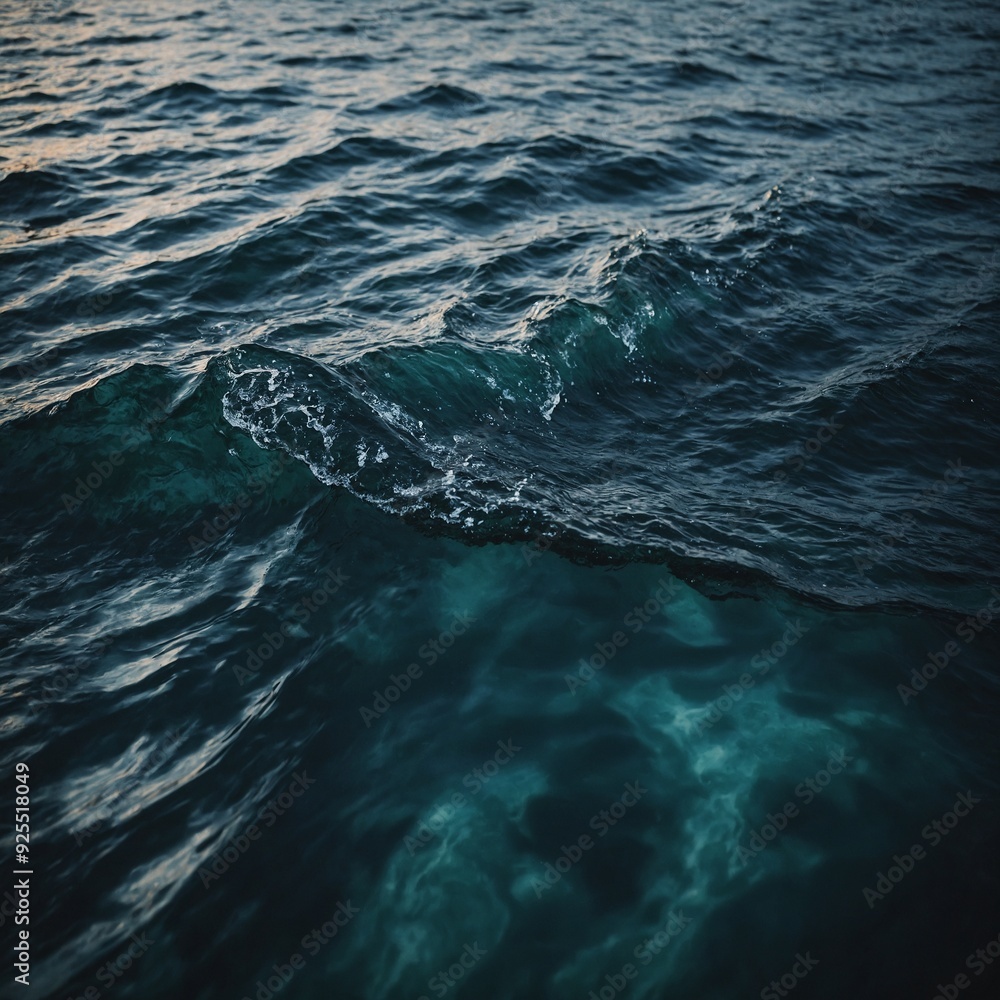 Naklejka premium The serene waters of a lagoon with crystal-clear blue water surrounded by lush greenery