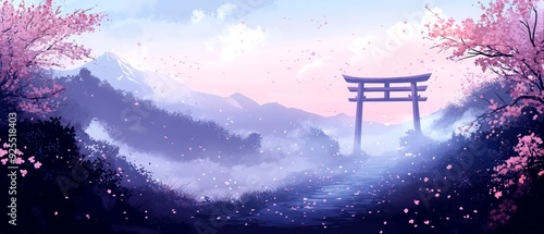 Torii Gate Mountain Pass Shinto Religion Spiritual Symbol