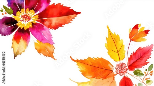 Fototapeta Naklejka Na Ścianę i Meble -  Autumn flower watercolor art background