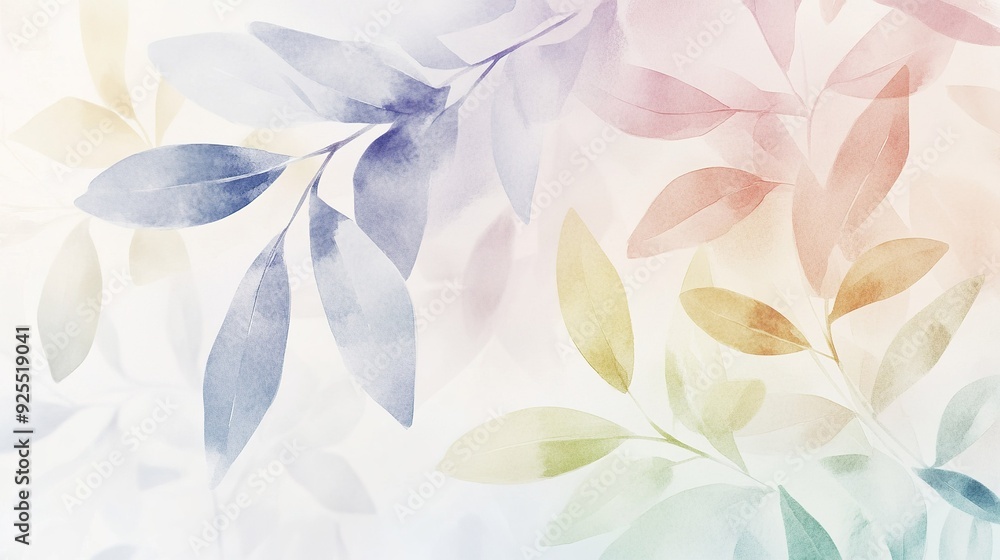 Obraz premium Soft pastel leaves with a watercolor effect on a light background