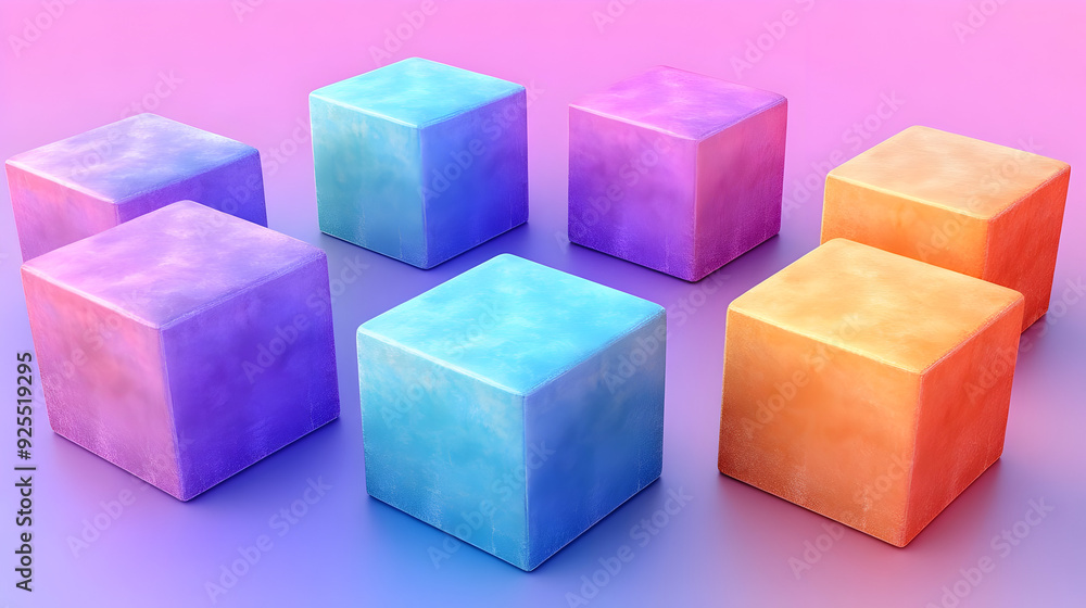 Colorful 3D cubes arranged in a vibrant gradient background. Colorful 3D cubes arranged in a vibrant gradient background.