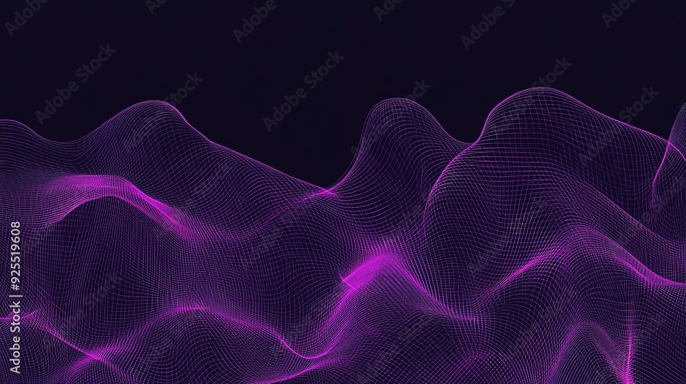 Abstract purple wave patterns over dark background create a futuristic digital landscape Abstract purple wave patterns over dark background create a futuristic digital landscape