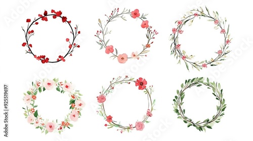 Wallpaper Mural Colorful floral wreath designs featuring various blossoms against a plain background Torontodigital.ca