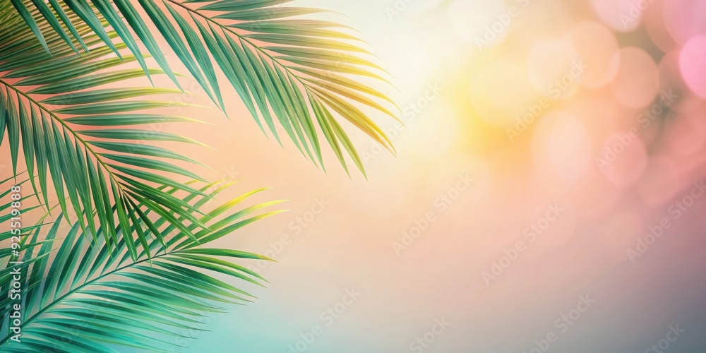 Fototapeta premium Pastel background with blurred palm foliage leaves, minimalistic and beautiful art , pastel, background, blurred, foliage