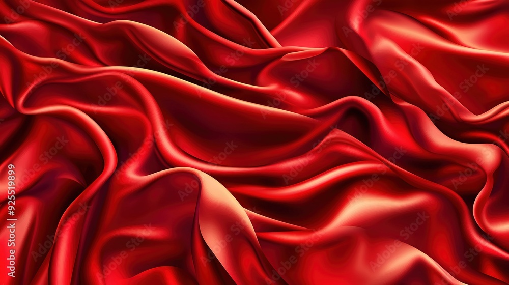 Flowing red silk fabric with rich texture and wavy folds captured in soft light