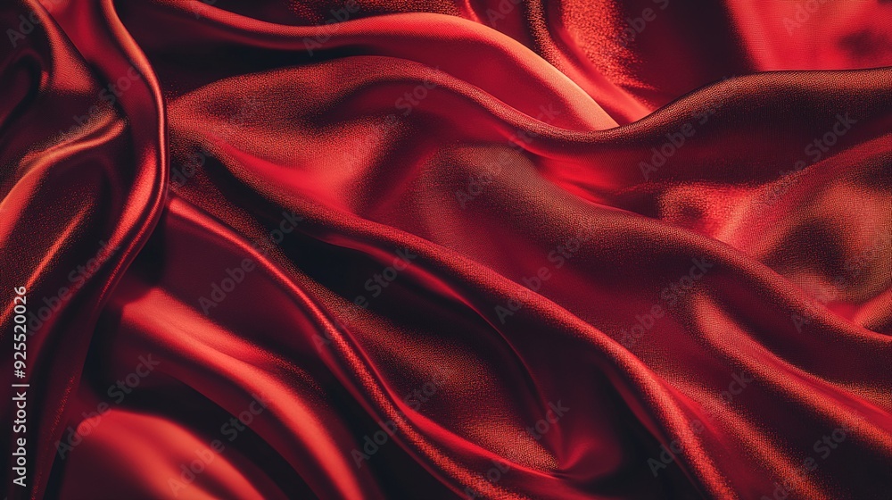 Flowing red satin fabric draped elegantly in soft folds under diffuse lighting Flowing red satin fabric draped elegantly in soft folds under diffuse lighting