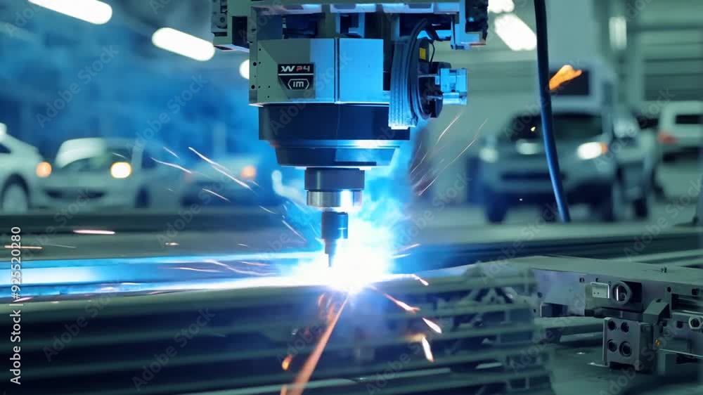 Robot Welding Automotive Parts in Factory Assembly Line Generative AI Robot Welding Automotive Parts in Factory Assembly Line Generative AI