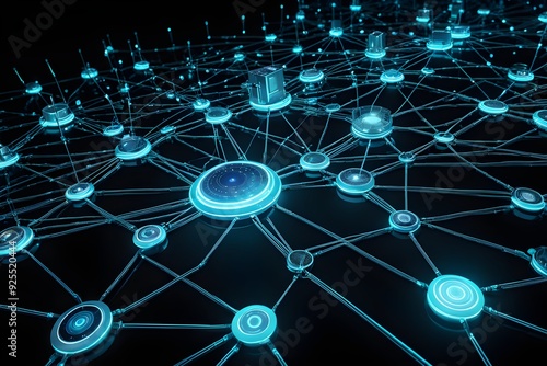 A network of blue circles and squares that are connected to each other