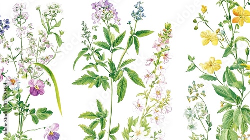 Wallpaper Mural Botanical illustration featuring various wildflowers from a European meadow during springtime Torontodigital.ca