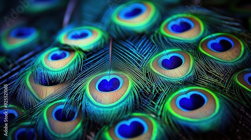 Closeup of Peacock Feathers, Detailed Plumage