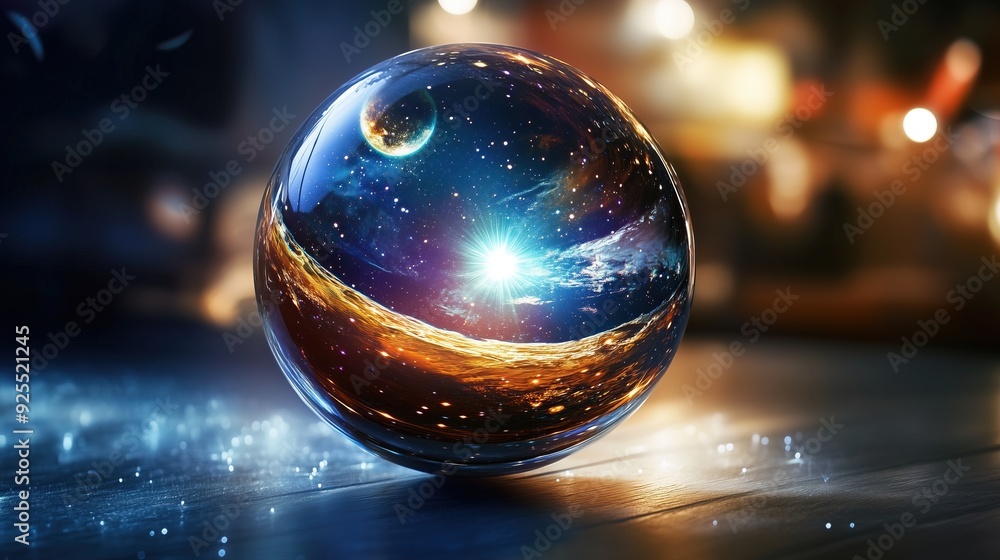 Shiny reflective marble with the cosmos. Shiny reflective marble with the cosmos.