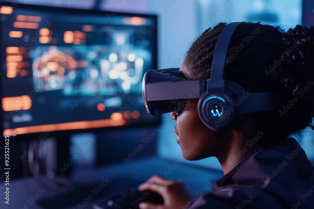 Woman Using Virtual Reality Headsets in Tech Lab
Woman Using Virtual Reality Headsets in Tech Lab