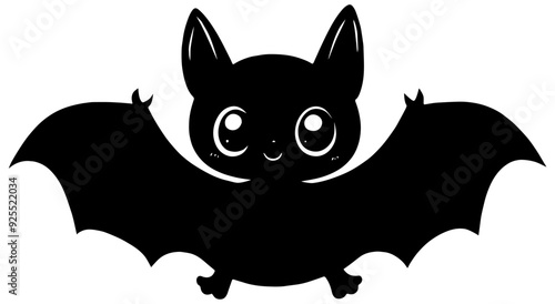 Cute cartoon halloween bat in silhouette, isolated 