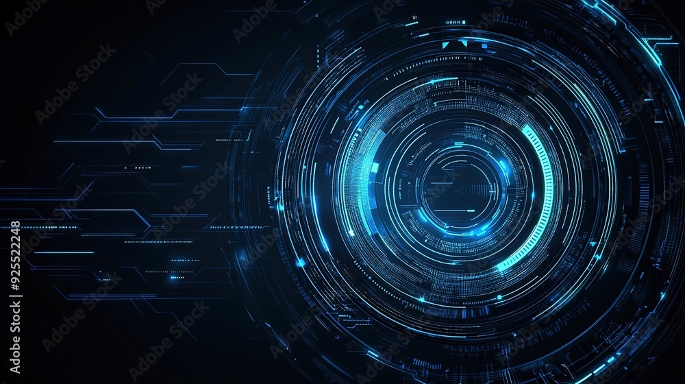 Abstract blue digital circular pattern with glowing lines on a dark background Abstract blue digital circular pattern with glowing lines on a dark background