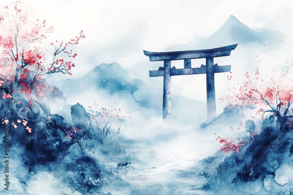 Torii Gate Mountain Pass Shinto Religion Spiritual Symbol Torii Gate Mountain Pass Shinto Religion Spiritual Symbol