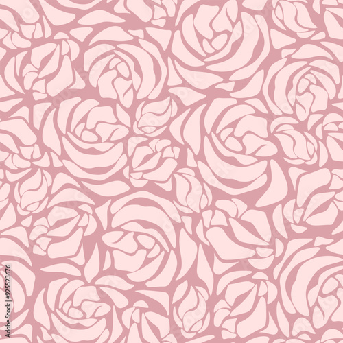 Pink floral pattern. Seamless pattern with rose flowers silhouettes. Vector floral print