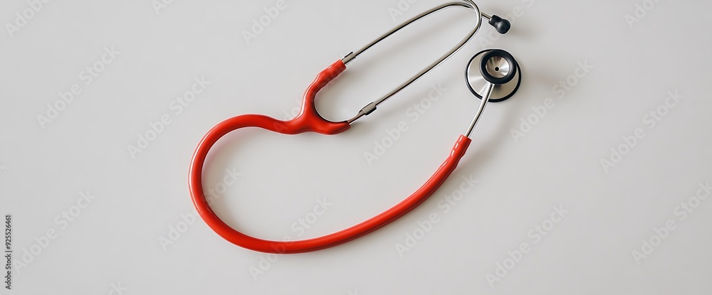 A red stethoscope on a white background. A red stethoscope on a white background.