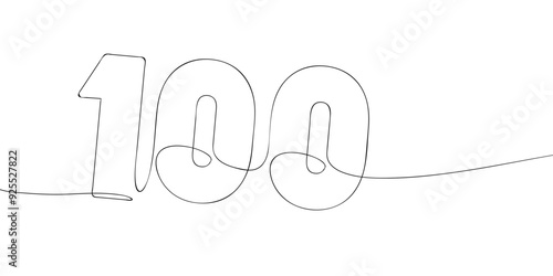 A single line drawing of a one hundred symbol. Continuous line hundredth number icon. One line icon. Vector illustration.