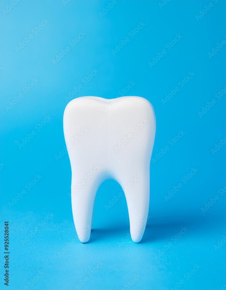 White tooth model on blue background. Dental care. Stomatology clinic, orthodontist's business. White tooth model on blue background. Dental care. Stomatology clinic, orthodontist's business.