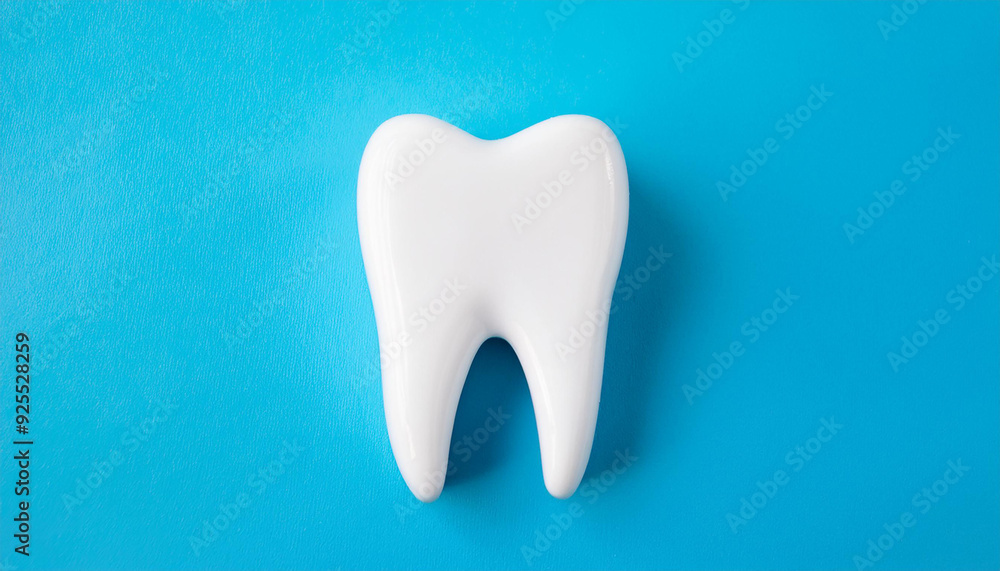 White tooth model on blue background. Dental care. Stomatology clinic, orthodontist's business. White tooth model on blue background. Dental care. Stomatology clinic, orthodontist's business.