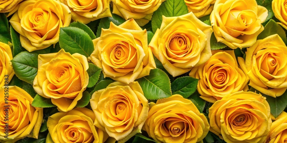 Top view of vibrant yellow rose blossoms with green leaves background, yellow, rose, blossom, bloom, flower, floral, petal Top view of vibrant yellow rose blossoms with green leaves background, yellow, rose, blossom, bloom, flower, floral, petal